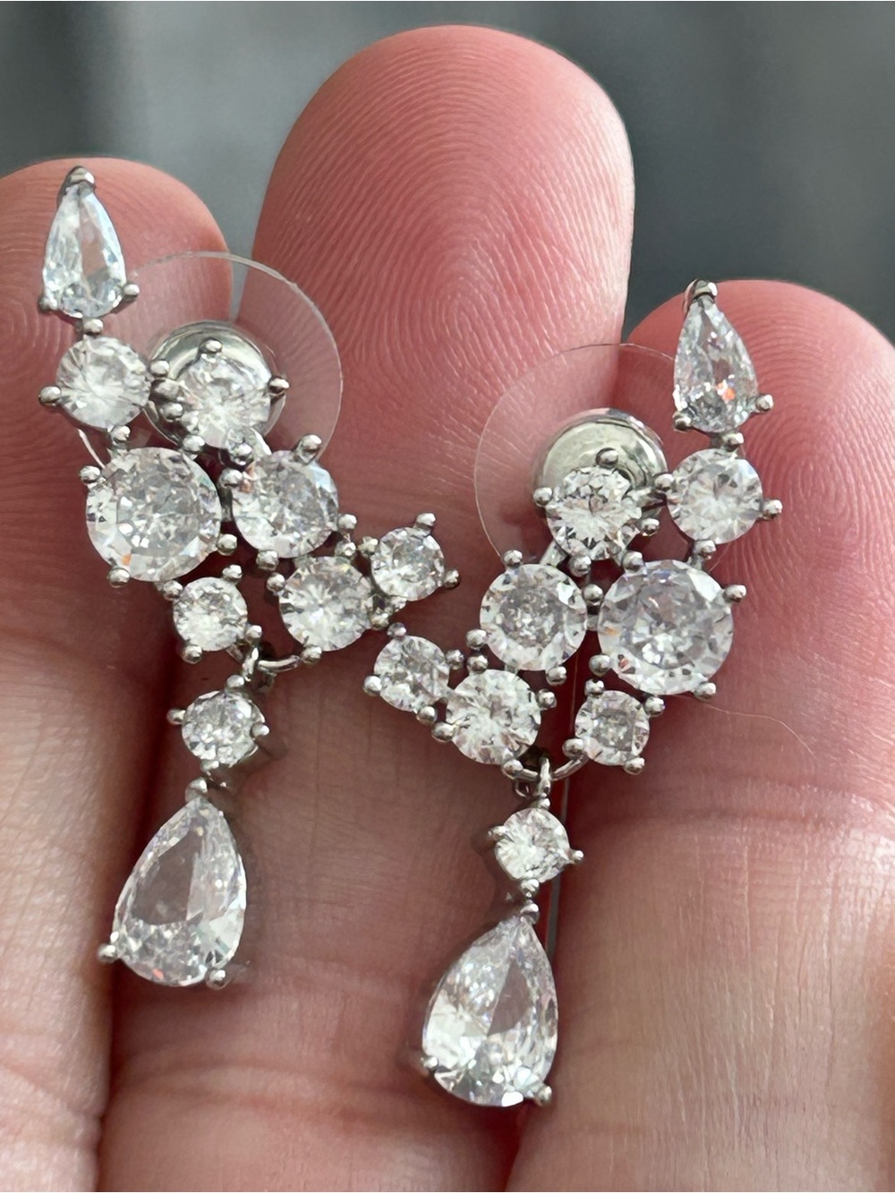 4/$50 Crystal Drop Cluster Earrings - White/Silver